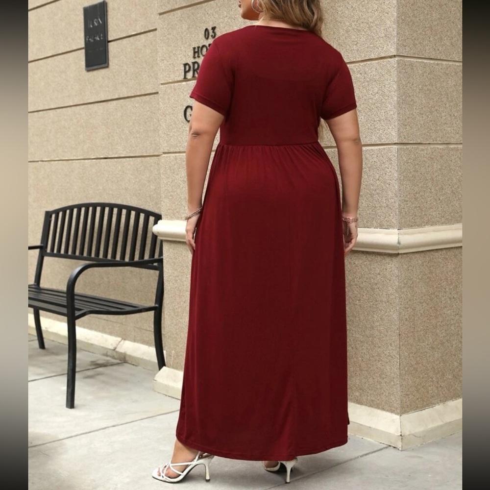 Plus size green comfy high waisted A-line maxi dress - Picture 9 of 16